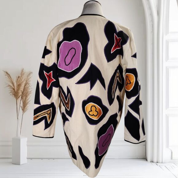 Victor Camarena Wearable Art Jacket Size S Abstract Appliques Boho Mexico - Picture 5 of 16